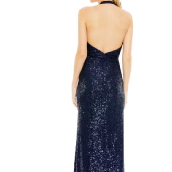 MAC DUGGAL SEQUIN NAVY HALTER GOWN sz 12 - Picture 3 of 5